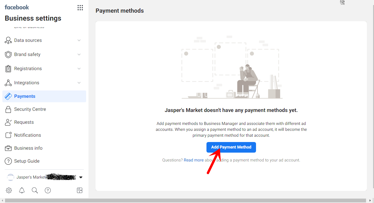 Adding a Payment Method step 1